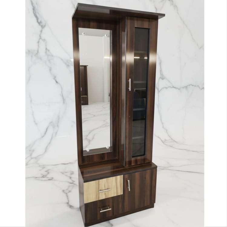 Dark Wood Dressing Table with Mirror and Storage